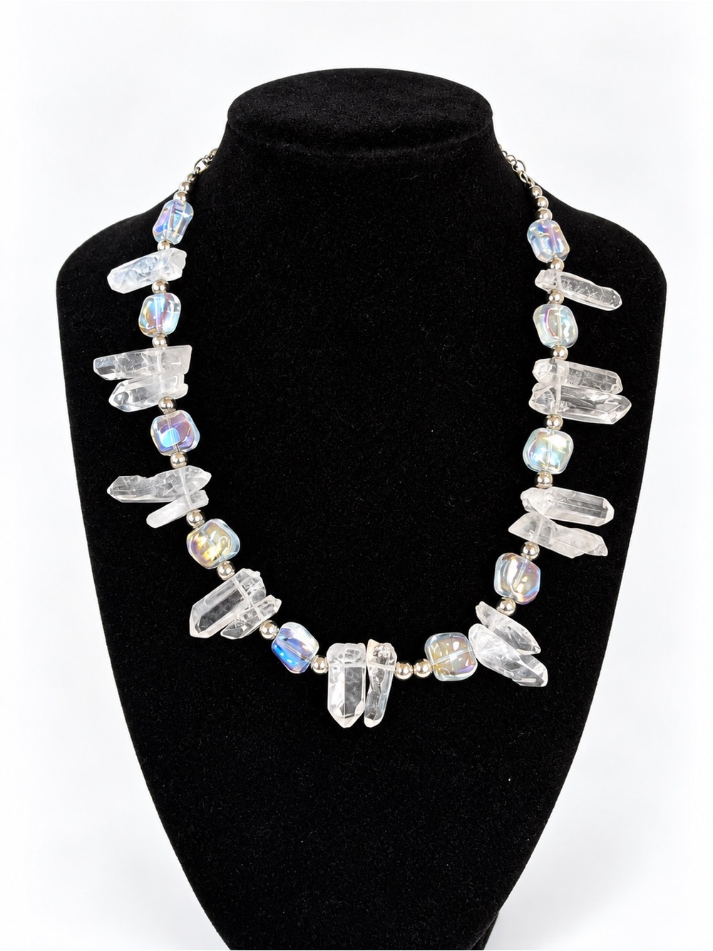 Clear Crystal and Aurora Borealis Bead Necklace - Women Jewelry